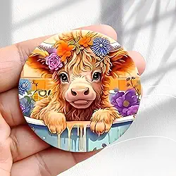 Ímã de geladeira vintage bezerro na banheira com design de flores - adesivo redondo acrílico de geladeira de 5,8 cm presente de decoração retrô tamanho perfeito para geladeira, armário ou qualquer