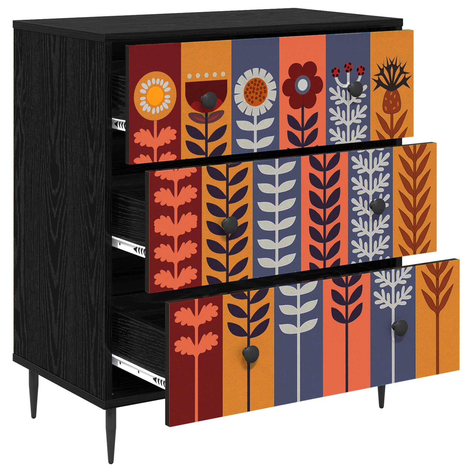 Comò per pranzo con motivo girasole, 66 x 36,5 x 76 cm, in legno, moderno, elegante e pratico, soluzione di archiviazione per camera da letto e soggiorno