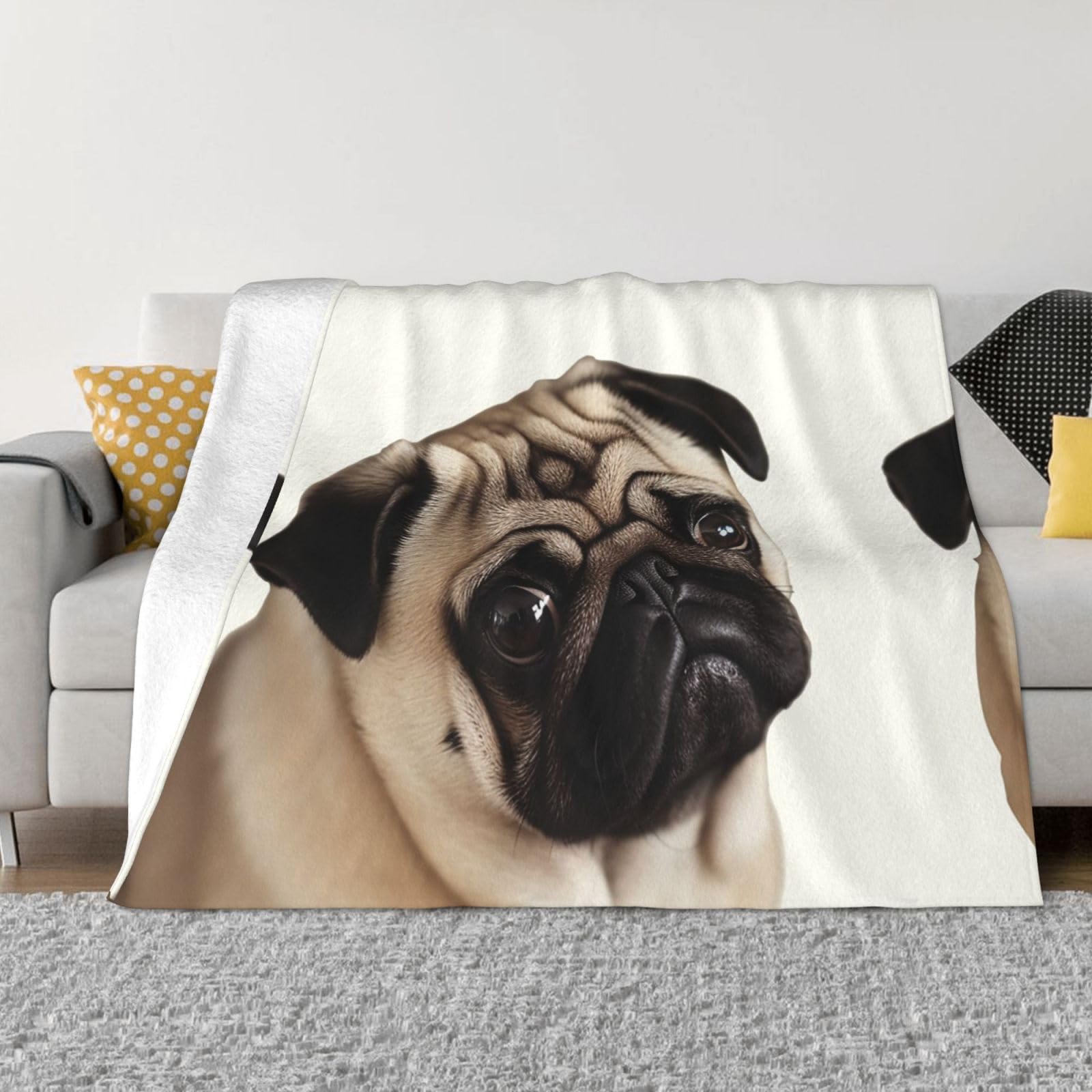 FodPand Pug Dog Fleece Blanket 60"x50" Lightweight Warm Throw Blanket for Bed Couch Cozy Air Conditioning Quilt All Seasons Decorative Fuzzy Blankets Gifts for Women Men