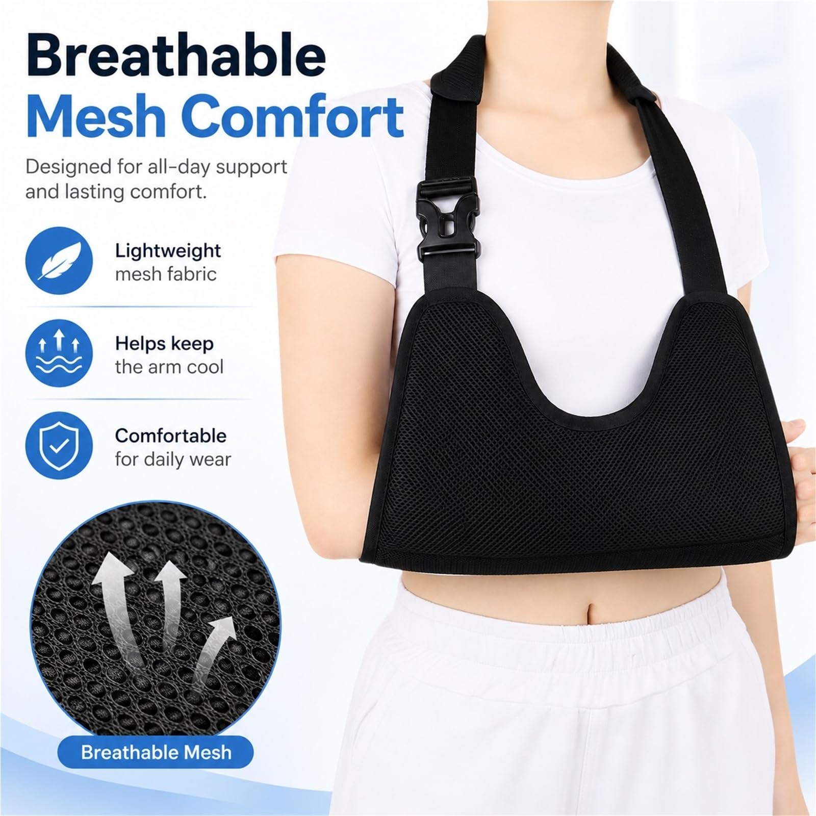 Cabestrillo para Brazo de Malla Transpirable e Inmovilizador de Hombro con Correas Ajustables para Lesiones de Manguito Rotador y Fracturas para Hombre y Mujer