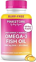 Vista 1 de Pink Stork Suplementos de aceite de pescado Omega 3 para mujeres con DHA y EPA - Suplemento omega-3 sin eructos de alta potencia para la salud