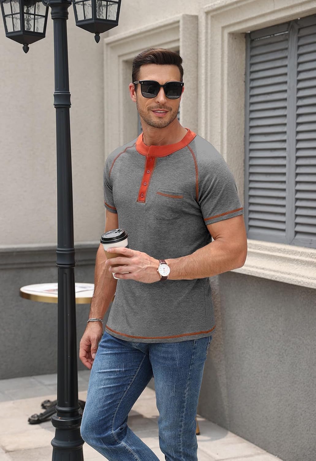 KUYIGO Mens Henley Short Sleeve T Shirt Casual Button Basic Tee Shirts Summer with Pocket - Image 5