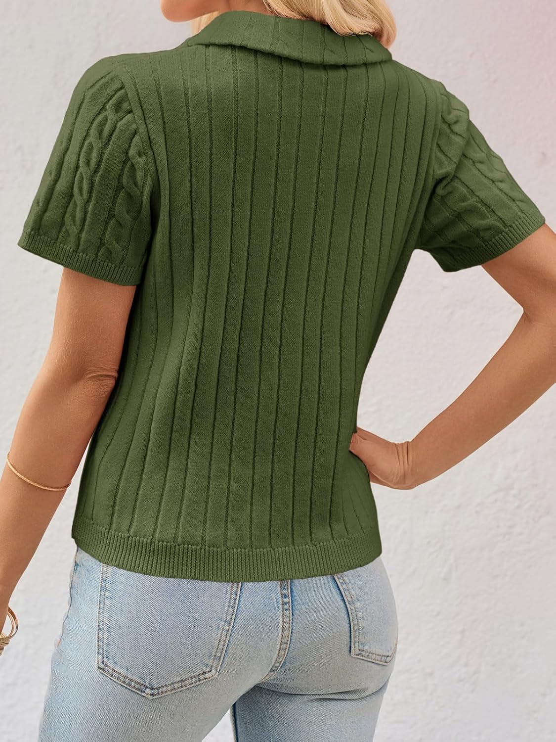 Imily Bela Womens Polo V Neck Pullovers Lightweight Short Sleeve Cable Knit Sweater Business Casual Summer Tops 2025 - Image 4