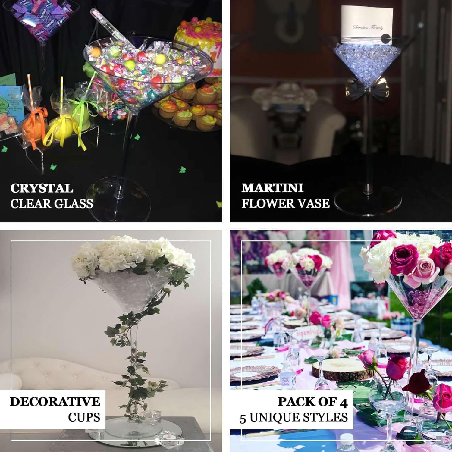 Efavormart 4 Sets of Wholesale Plastic Sturdy Centerpiece XL Martini Cup Stand Tabletop Decor Wedding Party Event Decoration
