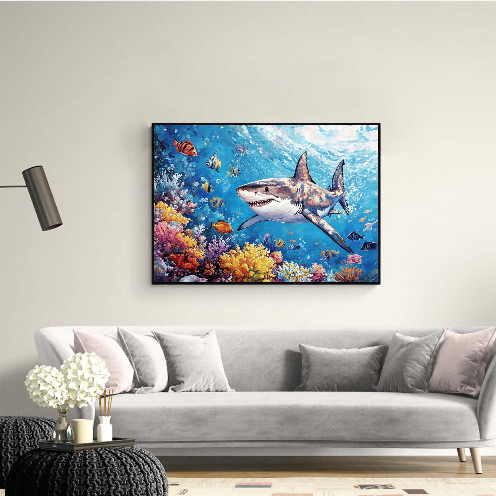 Huacan Diamond Painting Hai-Bild – 30x40 Cm, Mit Vollen Ecksteinen, Für Heimdekoration & Entspannung