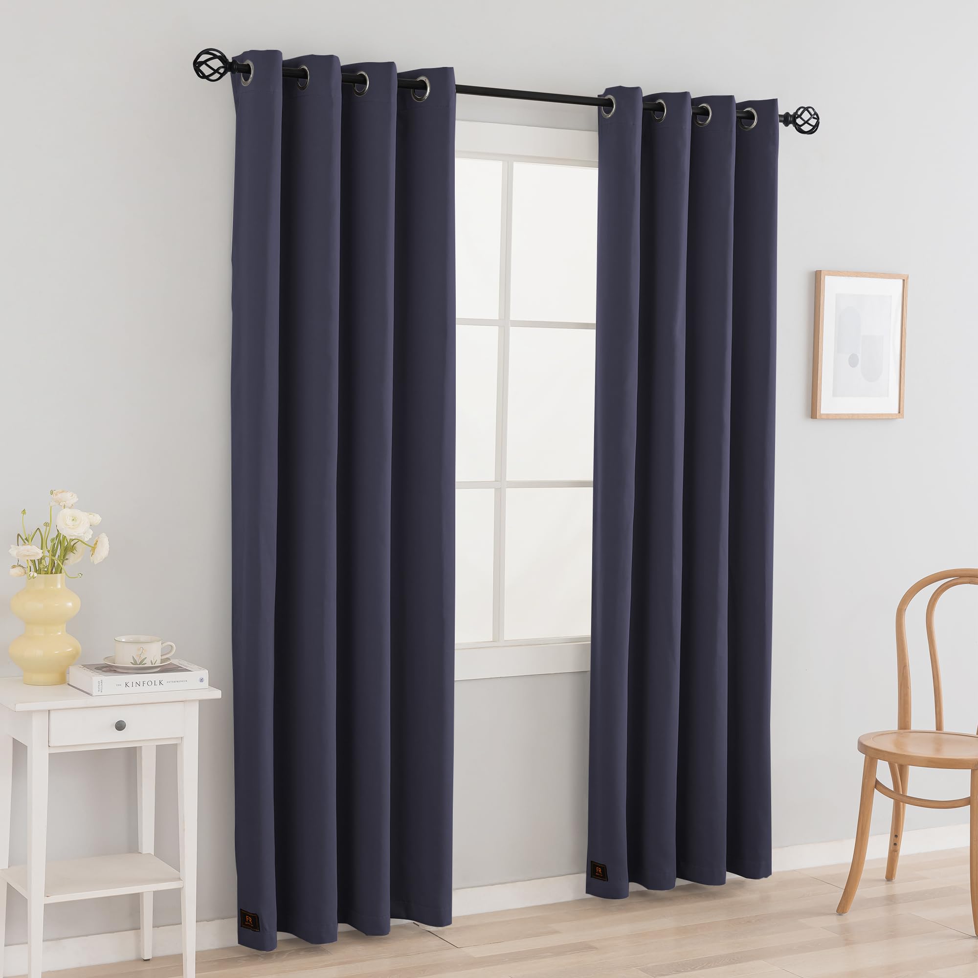 2 Panels Flame Retardant Blackout Curtains for Hotels Auditoriums Shopping Malls - Rod Pocket Shading Sound Insulation Curtains(2 Panels, Navy, 52 X 108 in)