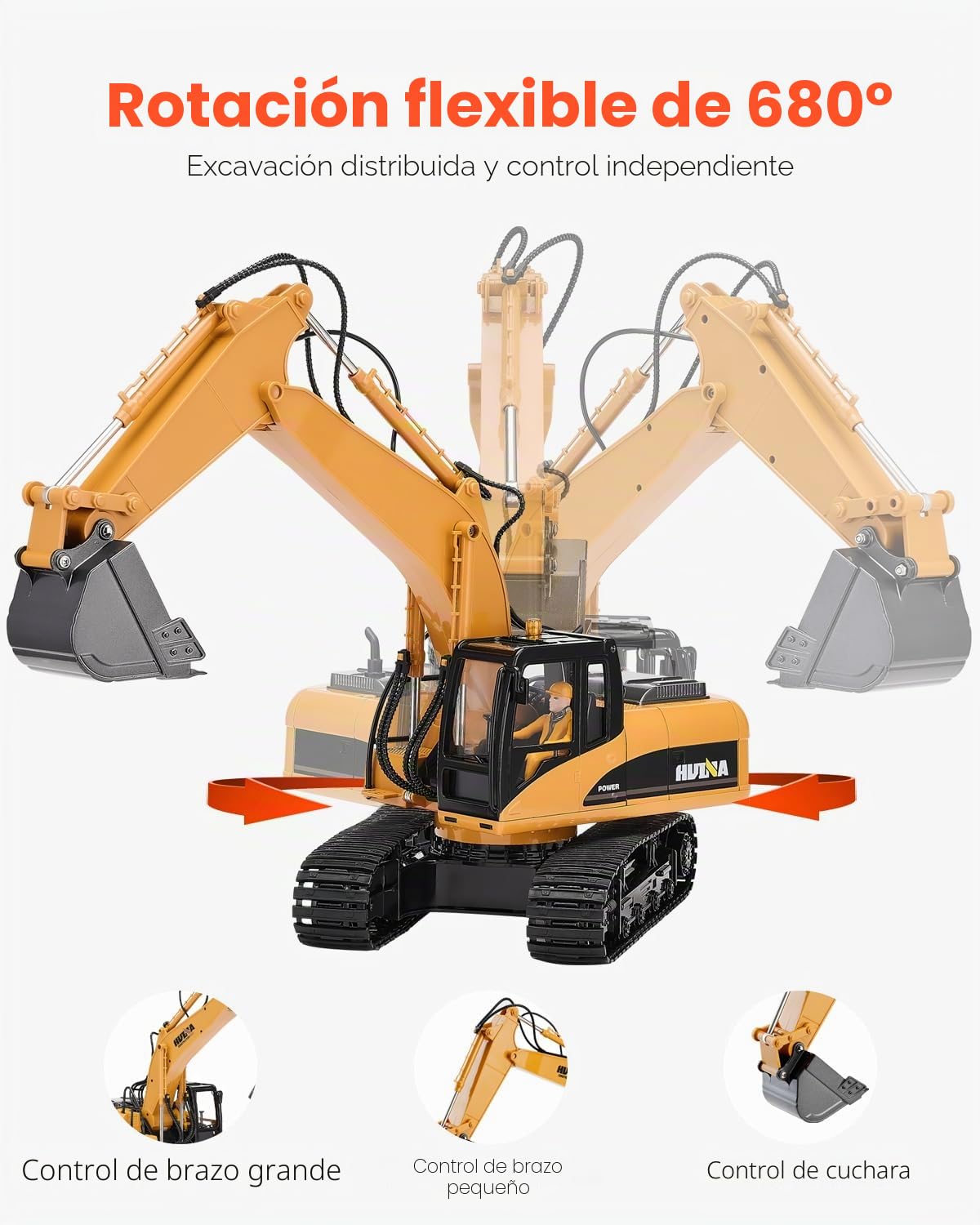 VEVOR 3 en 1 Escala 1:14 Excavadora con Control Remoto, Excavadora RC 15 Canales con Pala de Metal, Luces y Sonidos, Vehículos de Construcción Completamente Funcionales con 2 Baterías para Niños