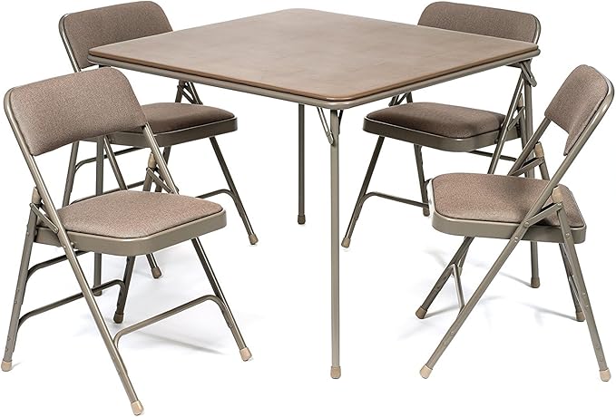 Folding Card Table and Fabric Padded Chair Set (5pc) - BLACK