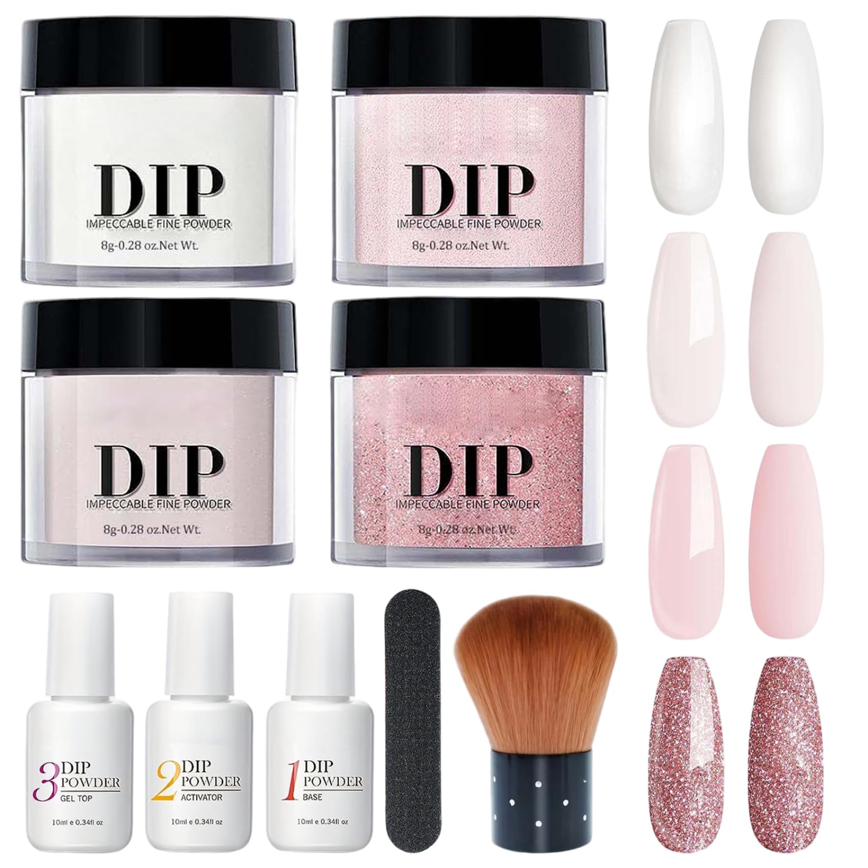 Kit per immersione in polvere per unghie, 10 pezzi/set Kit per immersione in polvere per unghie Set di liquidi a 4 colori con base e attivatore di top coat per salone di manicure per Fren