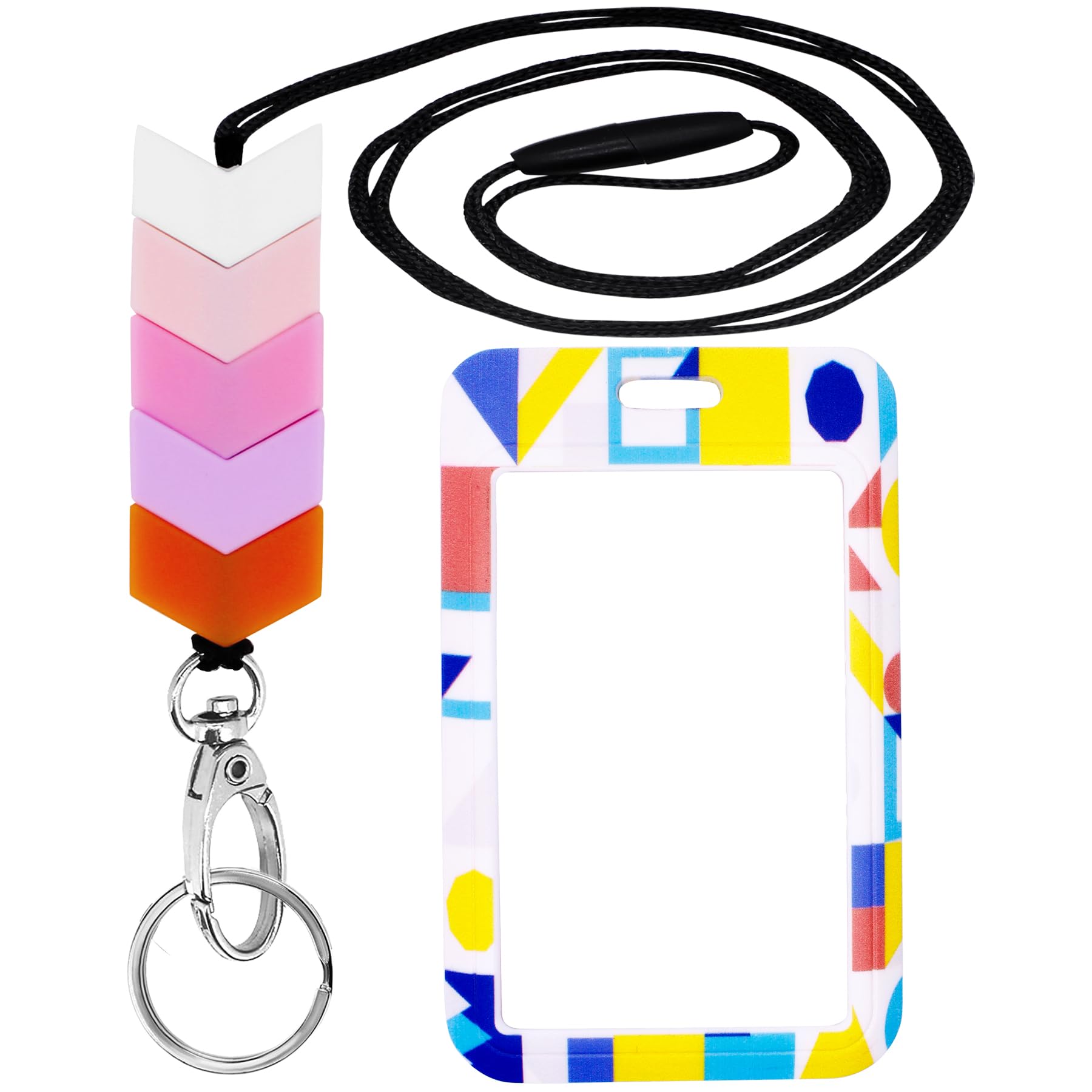 BIHRTC Silicone Beaded Neck Lanyard with ID Badge Holder Adjustable Cute Teacher Breakaway Lanyards Keychain for Women Nurses Office Employees School