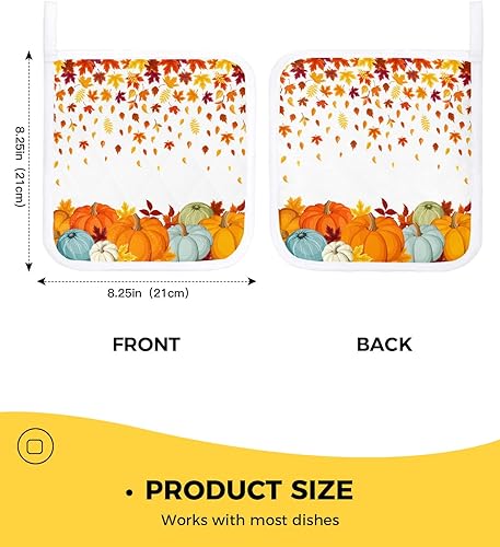 Miniatura 3 de Juego de 2 soportes naranjas para ollas de Acción de Gracias para cocina, platos para horno, almohadillas a prueba de calor con lazo para colgar,