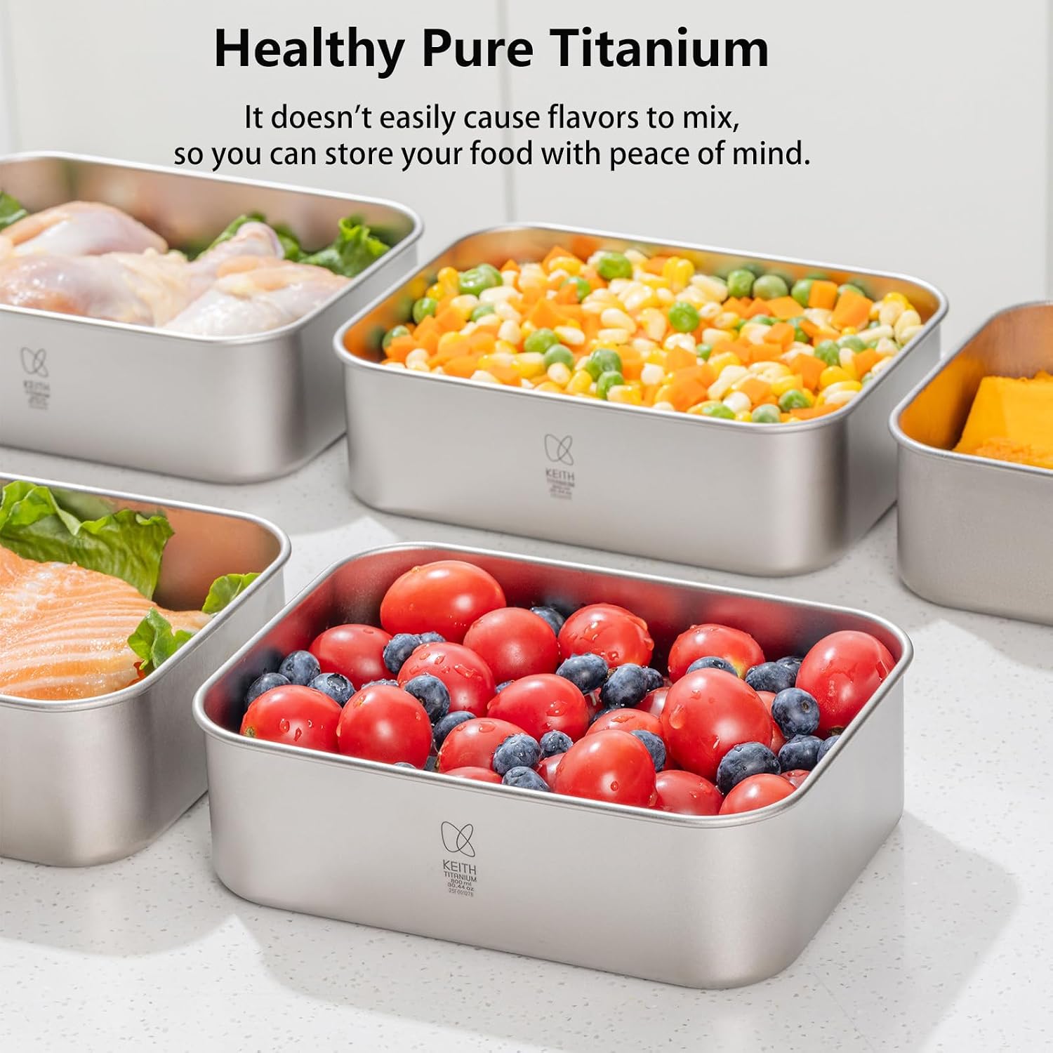 Keith Titanium Food Storage Containers With Lids Leak Proof & Airtight | titanium freezer Containers Airtight Bento Lunch Box 800ml 28oz For Meal Microwave Heating Prep Fruit Snack Freezer