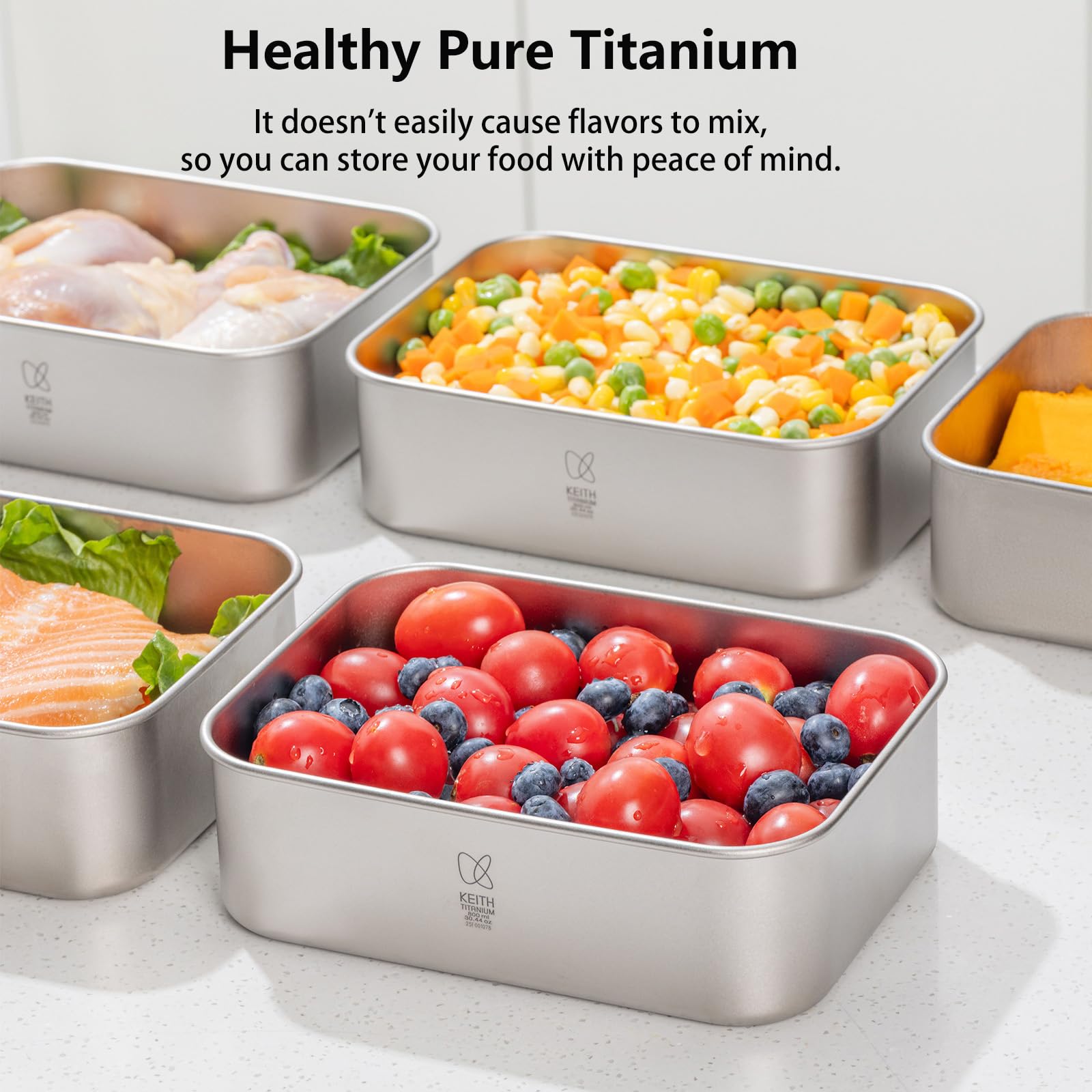 Keith Recipientes de titanio para almacenamiento de alimentos con tapas a prueba de fugas y herméticos | Contenedores de titanio herméticos para congelador, fiambrera Bento de 800 ml para comida