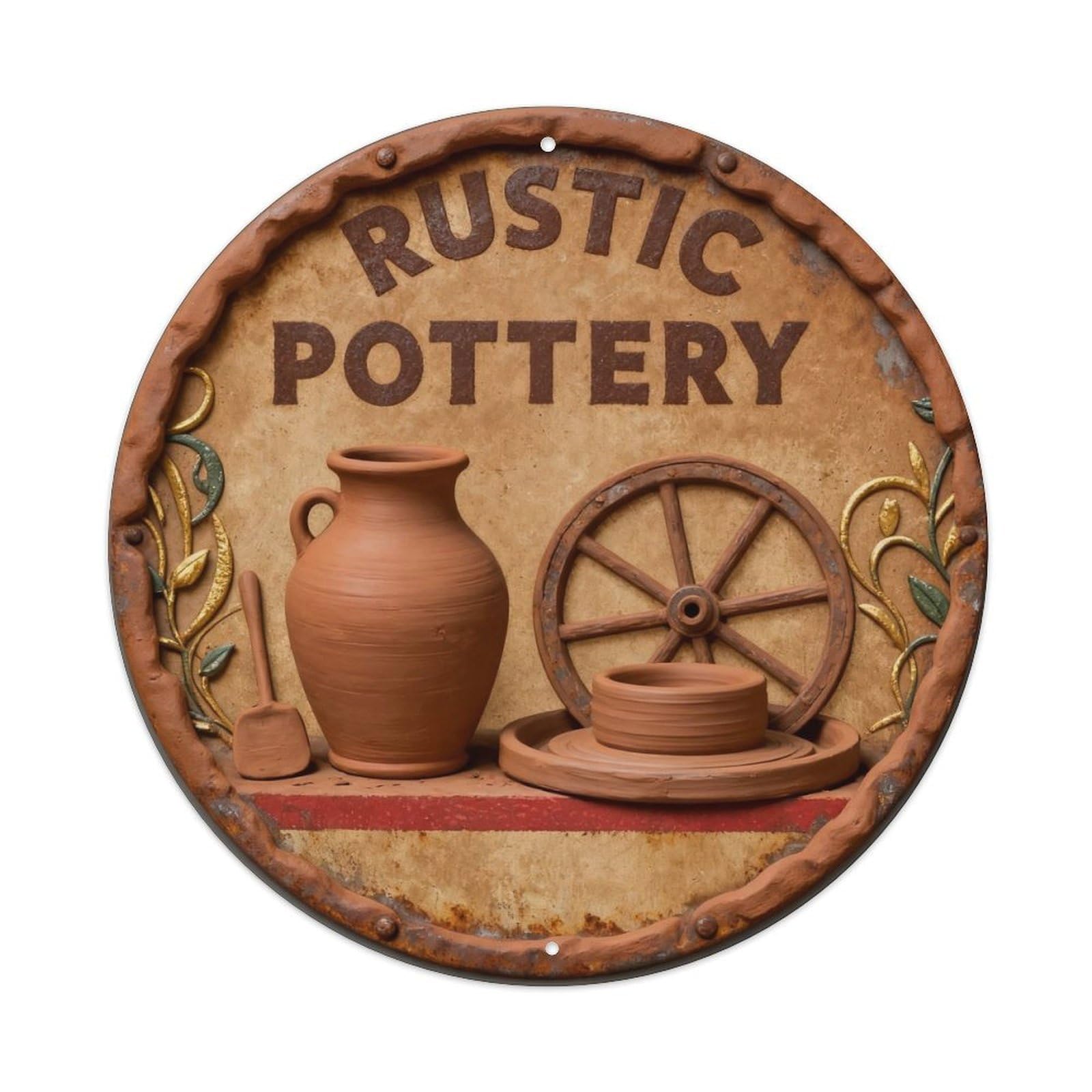 Rustic Pottery Metal Tin Sign Plaque
