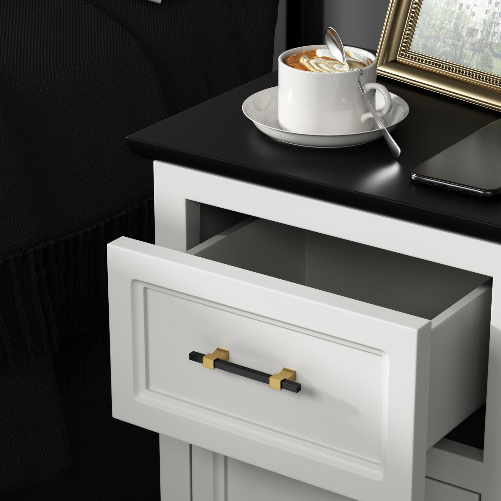 homdiy 5 Pack Adjustable Cabinet Pulls Black Cabinet Handles, 1-3/8" to 6-5/16"(35-160mm) Adjustable Hole Distance Drawer Pulls Cabinet Hardware