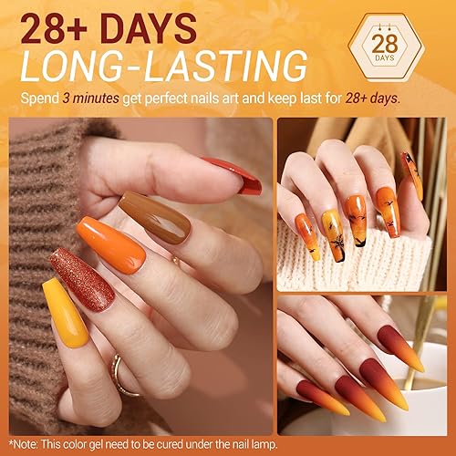 Miniatura 2 de modelones Juego de esmaltes de uñas de gel, 6 colores caramelo, kit de otoño retro dorado con purpurina marrón oscuro, esmalte de uñas de gel para