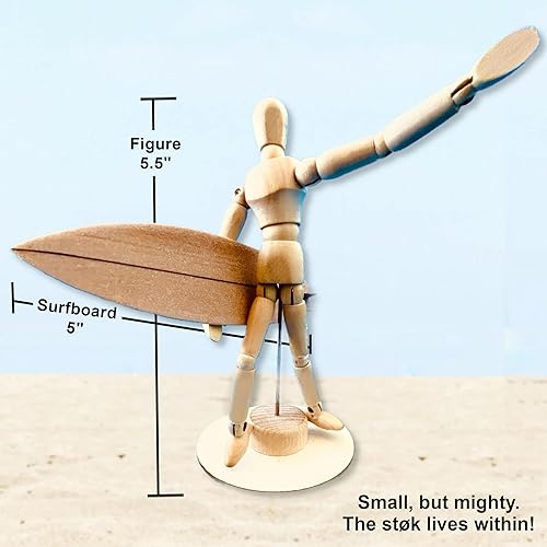 Miniatura 4 de CRAFTED INGENUITY Super Fun Surf Sculpture Surfer with Surfboard for Surfing Decor Beach Art Gift for Surfer - Posable 5.5" Wooden Surf Figure -