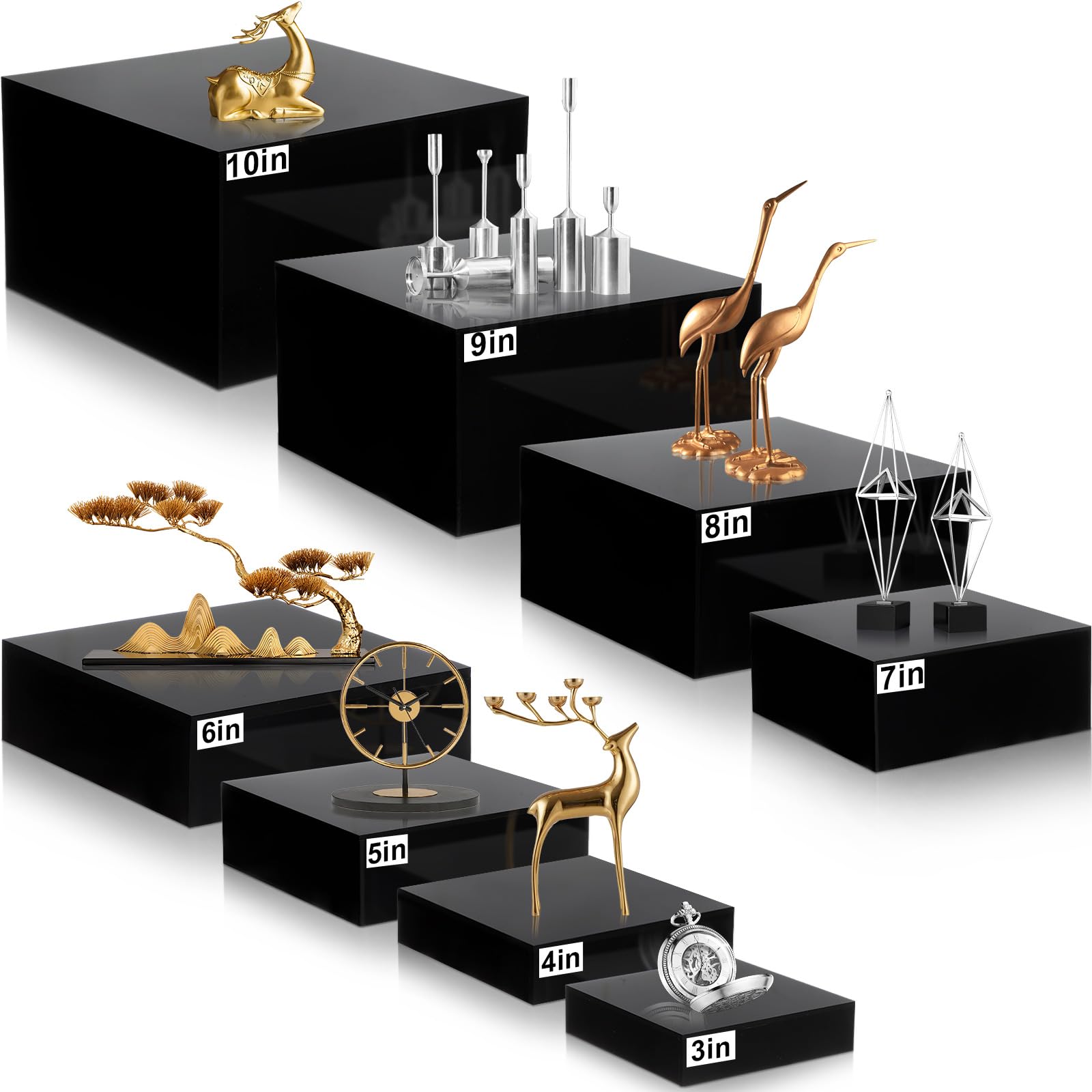 Geelin 8 Pack Acrylic Buffet Display Risers for Food Jewelry,Black,Flat