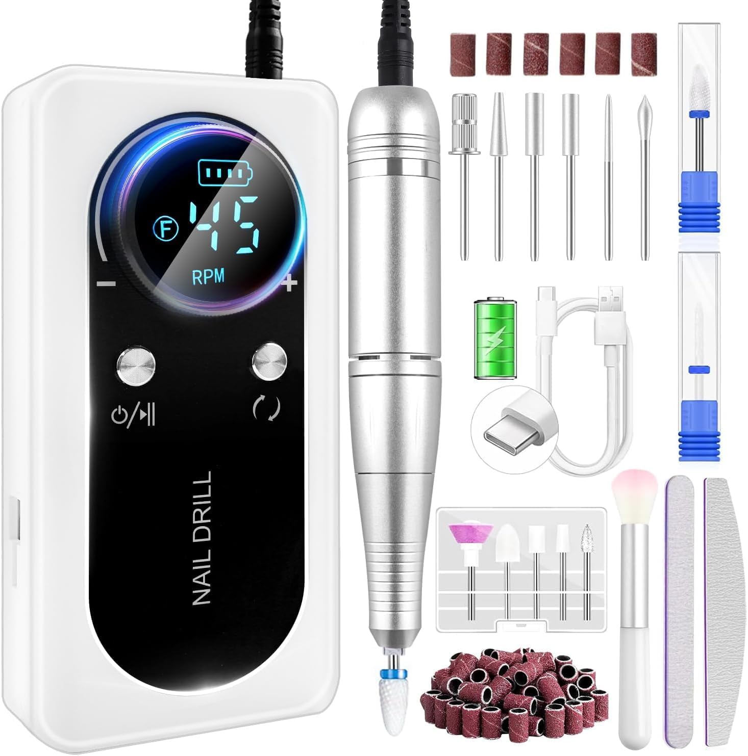 30s Quick Removal Electric Nail Drill LEDSUUEI:【NO.1 Professional Cordless】 45000 RPM High Tech Electric Nail File Fast Removal Nail Drill Kit for Acrylic Nails Gel Polishing Rechargeable