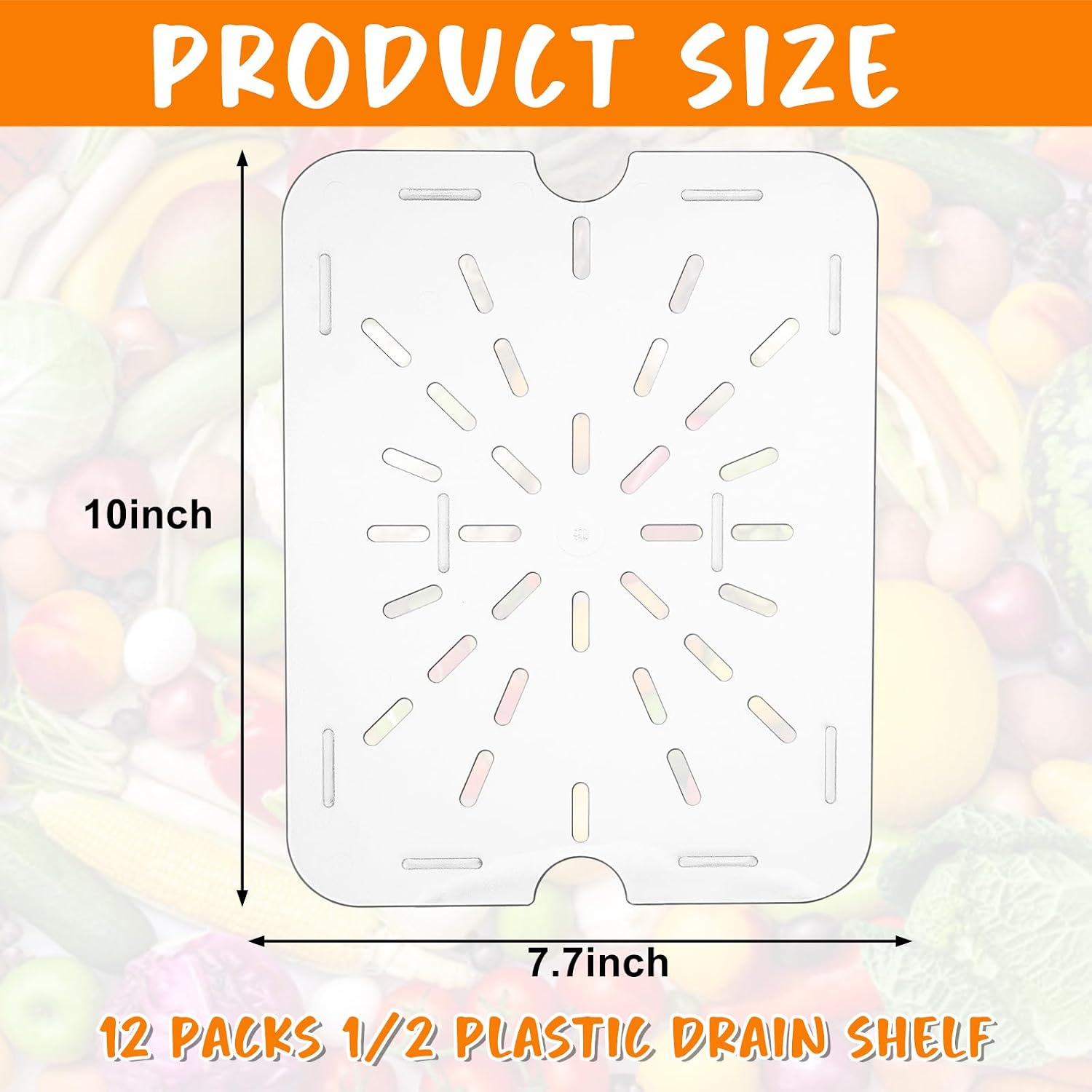 12-Pack Acrylic Food Drain Trays, Clear Plastic Drain Shelf for 1/2 Size Food Pans, Countertop Mount, Dishware