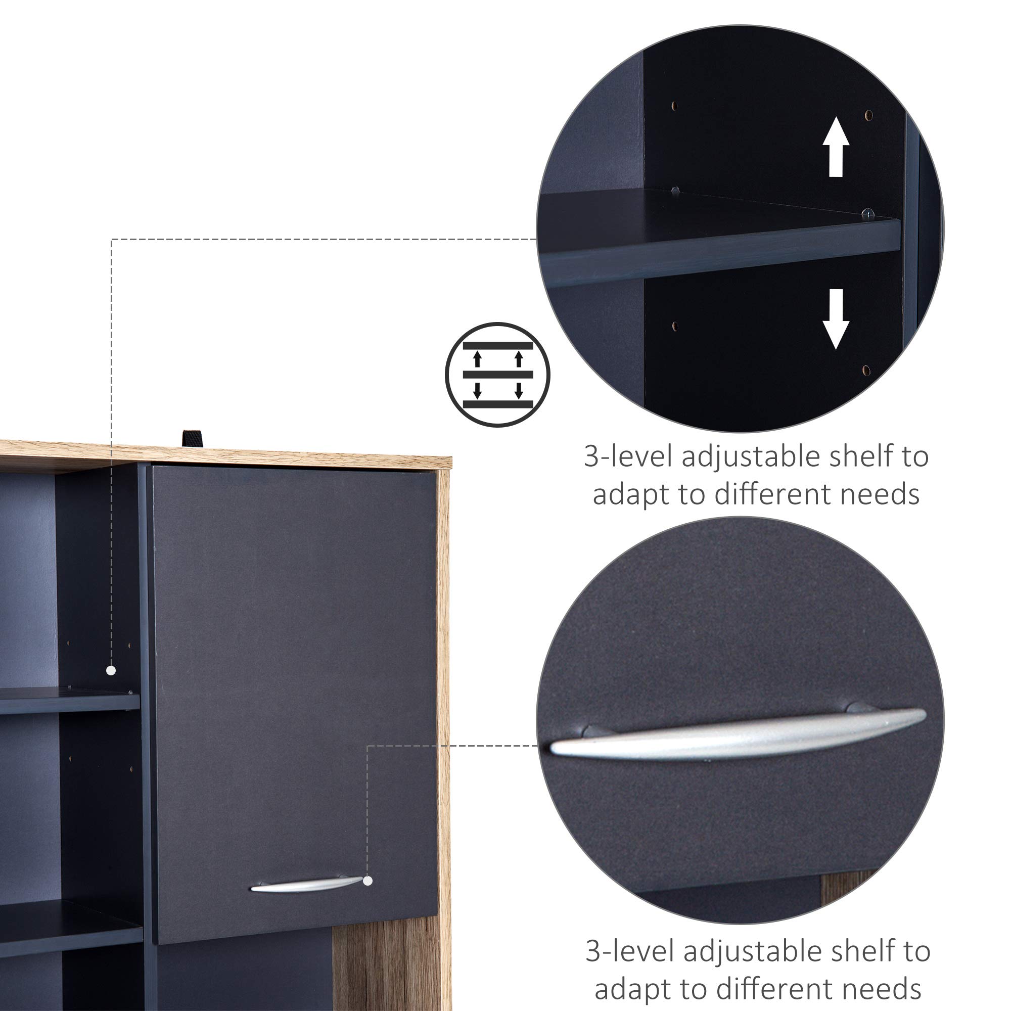 67" Freestanding Buffet with Hutch, Kitchen Pantry Storage