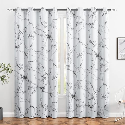 Miniatura 3 de HOMEIDEAS Cortinas de mármol con patrón moderno en blanco y negro cortinas de ventana de 52 x 96 pulgadas de largo cortinas opacas para decoración