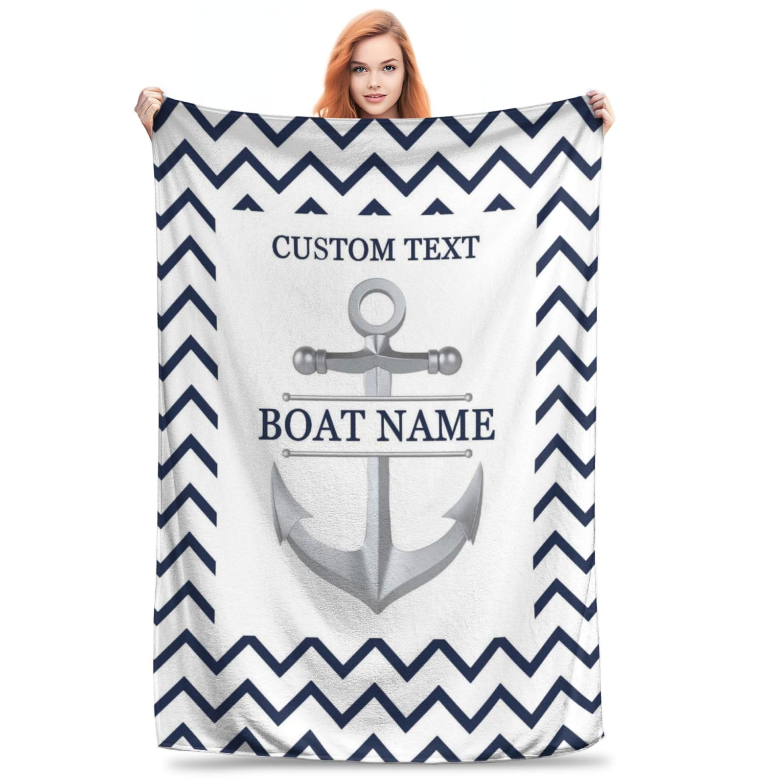 KKIIOEXX Personalized Nautical Sailing Throw Blanket,Custom Captain Anchor Compass Flannel Blanket with Name,Soft Lightweight Throw Blanket for Sofa Couch Bed Room, for Men Women