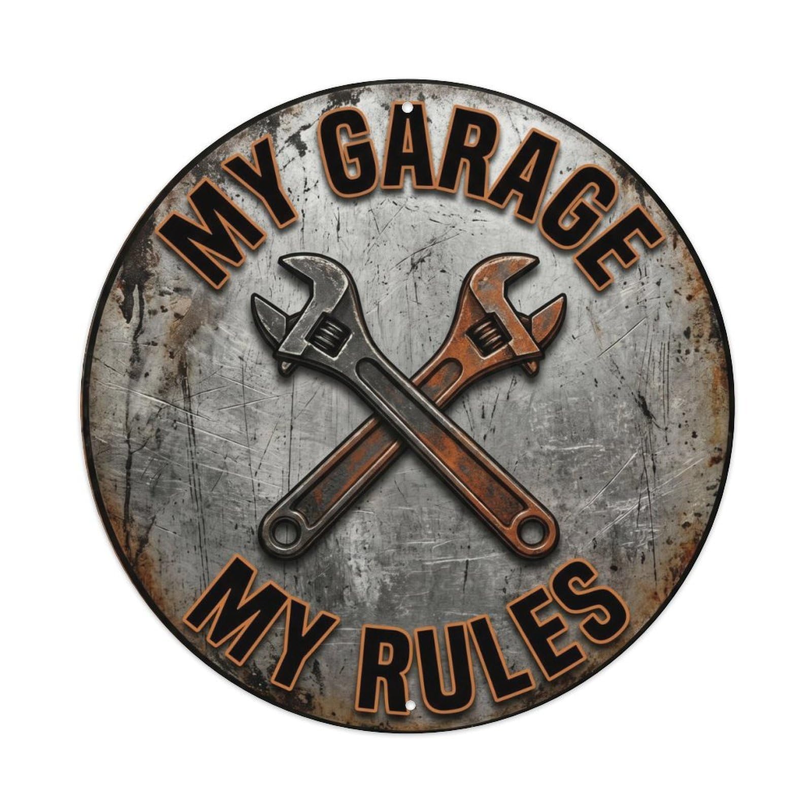 My Garage My Rules Vintage Workshop Accessory Retro Slogans Metal Tin Sign Plaque Wall Decor for Cafe, Club Bar, Office, Home Garden Round Metal Poster 8x8Inch