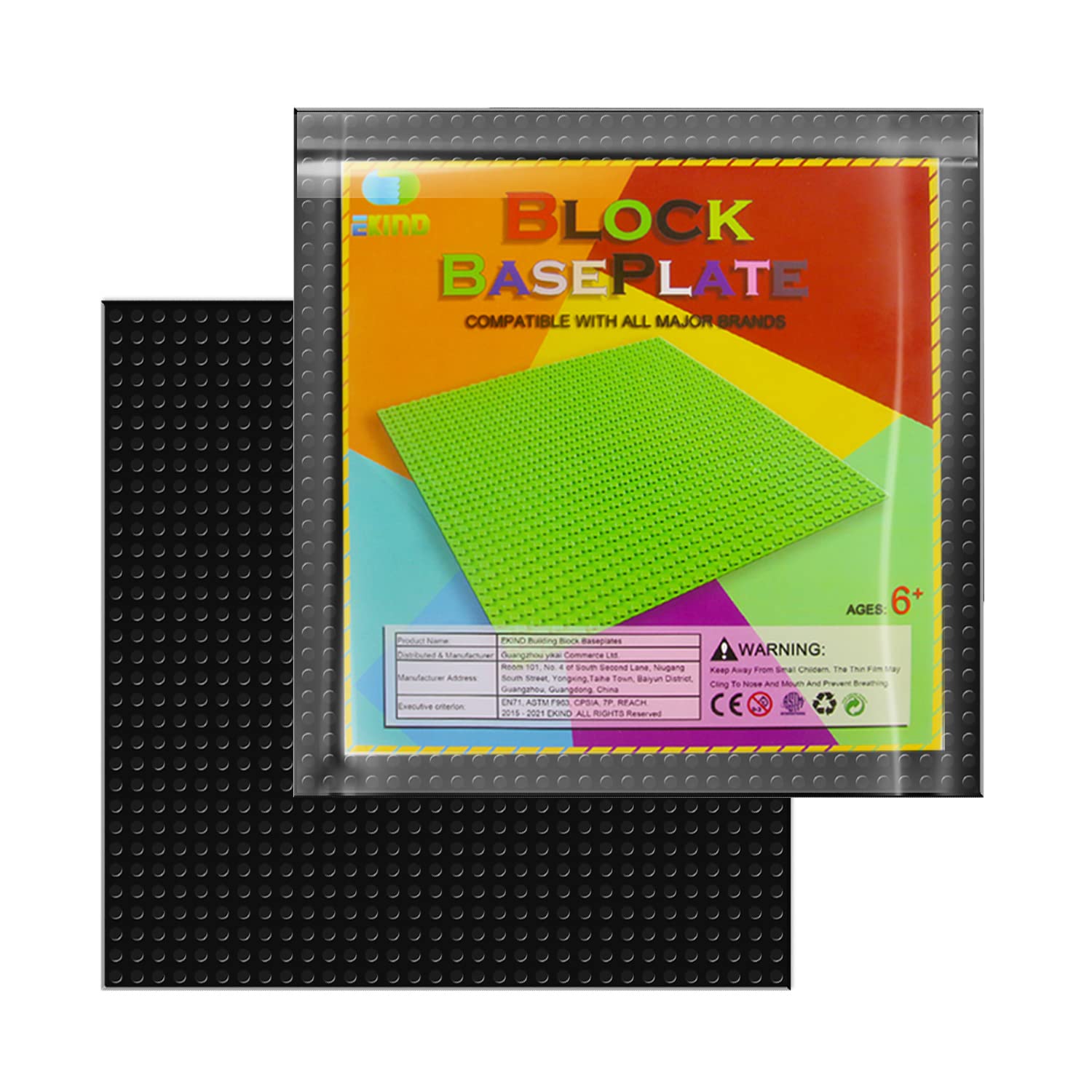 EKIND 2 PCS Classic Building Base Block Plate 10" x 10" Compatible with Building Brickyard Blocks All Major Brands (Black)