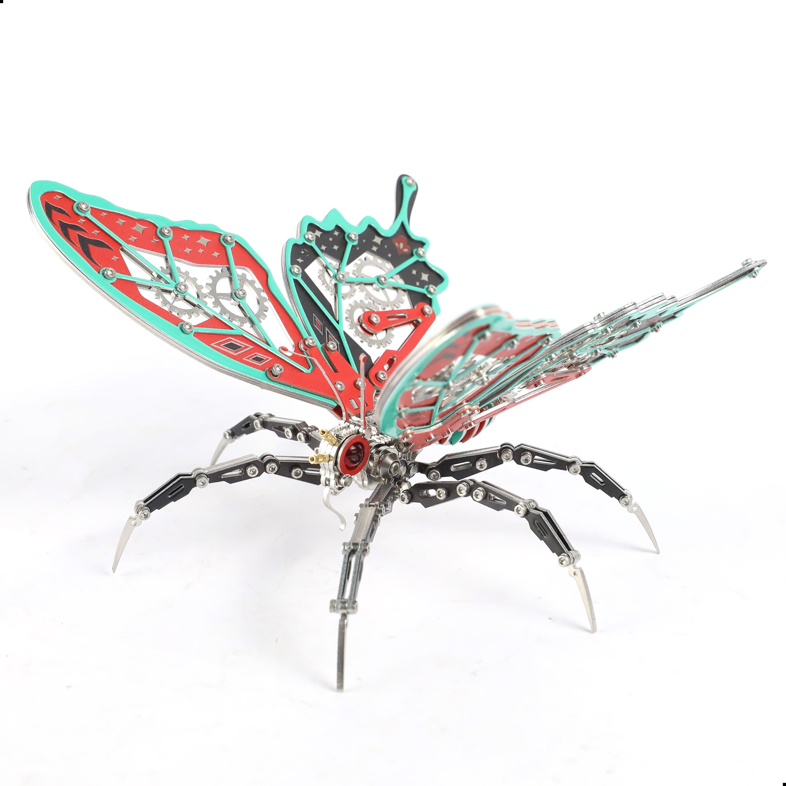 Mechanisches Metall-Schmetterlings-3D-Puzzlemodell für Erwachsene, Steampunk-Insekten-Bausatz mit Werkzeug, STEM-Puzzle Roter Traum-Schmetterling, Cooles Ausstellungsmodell