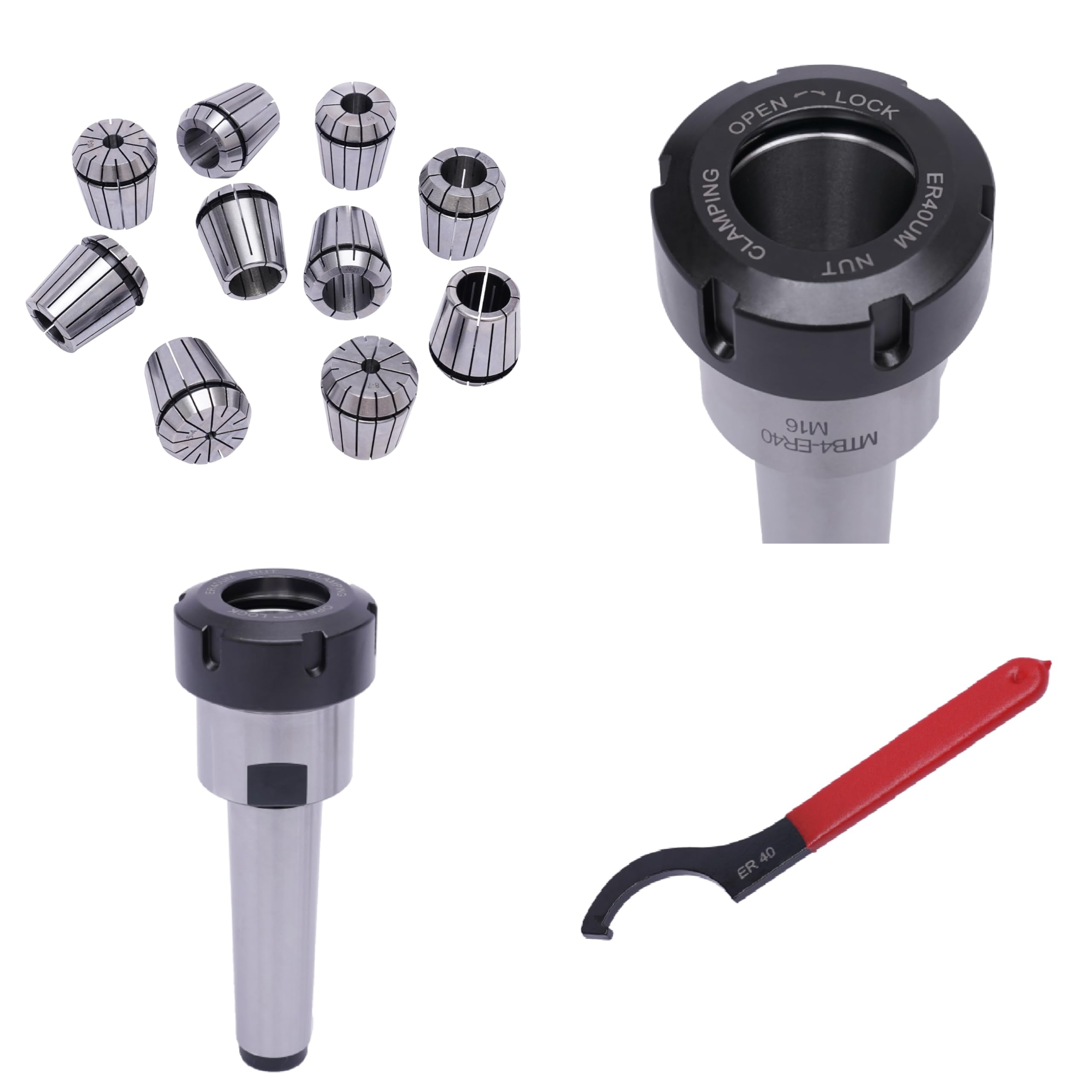 Set di 23 pinze di serraggio ad alta precisione ER40, con pinze MK4/MT4 M16, set di pinze a molla (Ø 4 – 26 mm) in acciaio a molla per macchina da incisione CNC