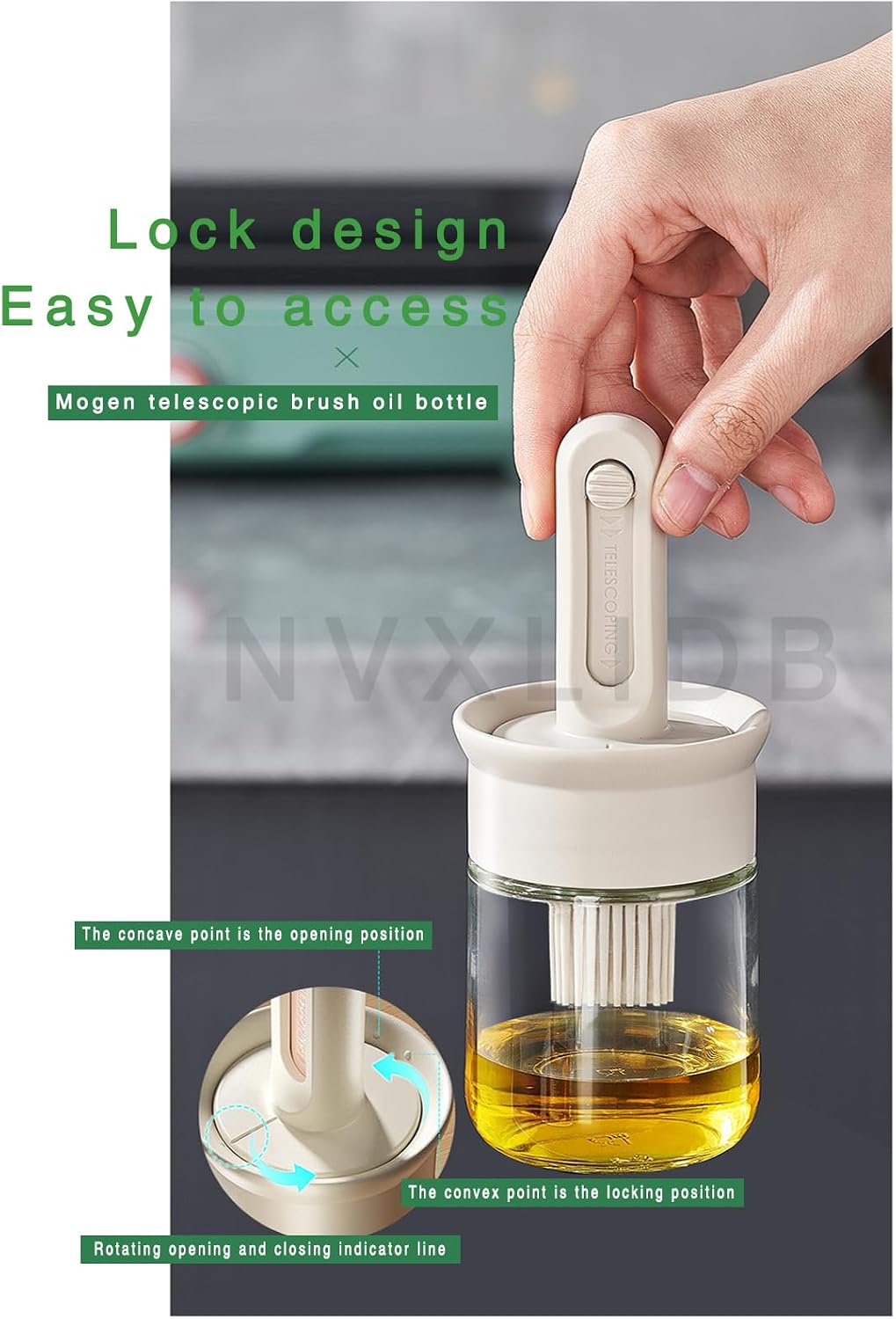 Sauce and Oil Bottle with Adjustable Oil Brush, Glass Sauce Dispenser for Kitchen Cooking or Grilling, 5 oz (150 ml) (White 2pc) (2)