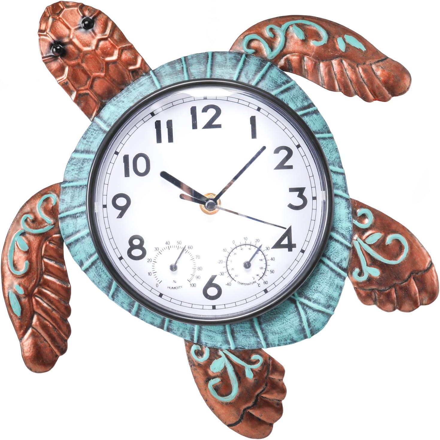 MUMTOP Turtle Outdoor Clock Waterproof 12.6 Inch Wall Clock with Thermometer Hygrometer for Patio Garden Pool Decor