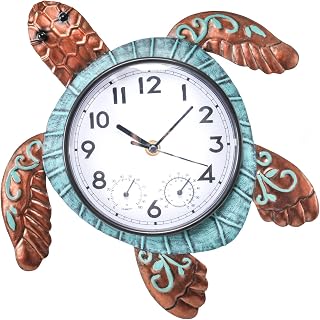 MUMTOP Turtle Outdoor Clock Waterproof 12.6 Inch Wall Clock with Thermometer Hygrometer for Patio Garden Pool Decor