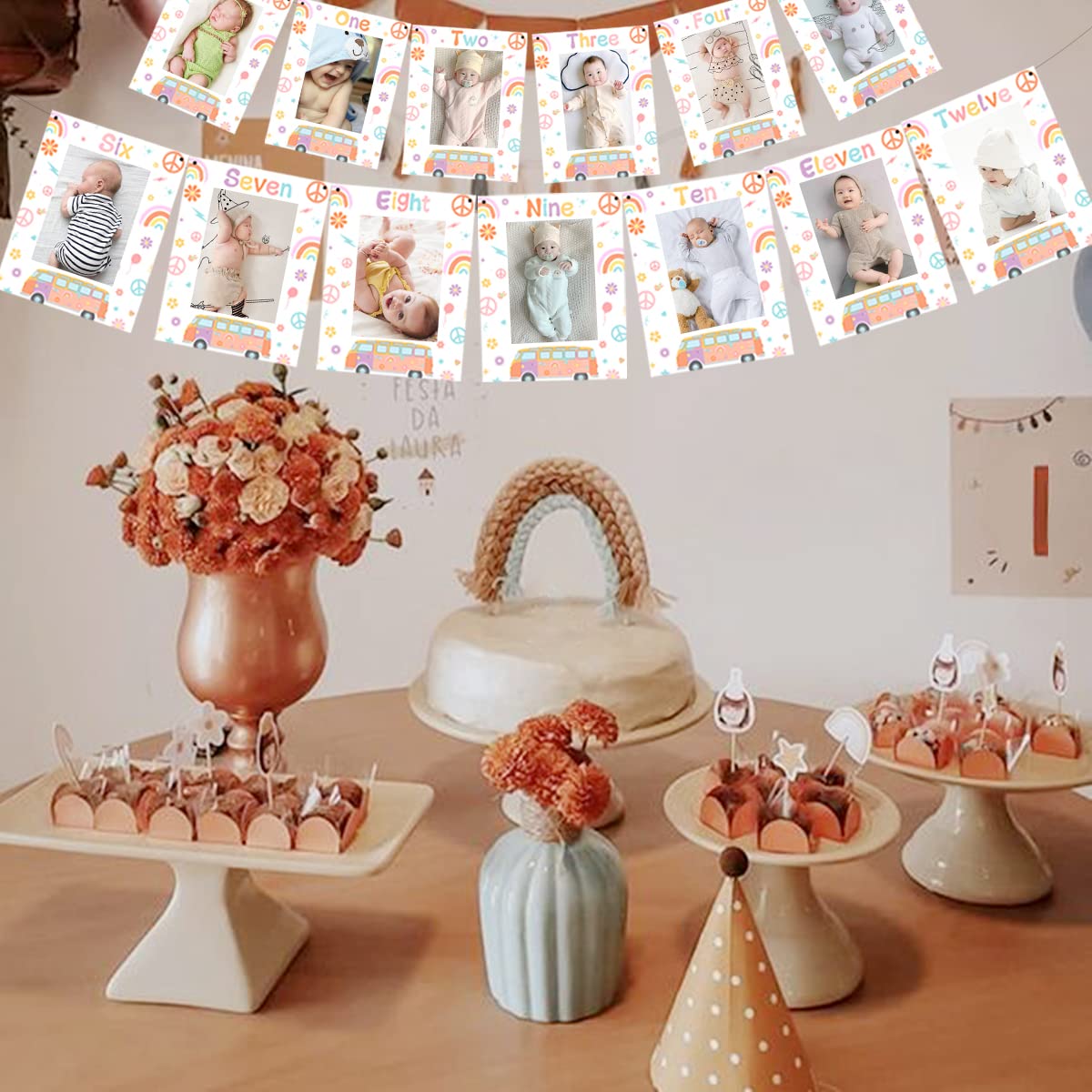 Daisy 12 Monthly Photo Banner - First Birthday Decor, Groovy One Milestone Banner - View #7