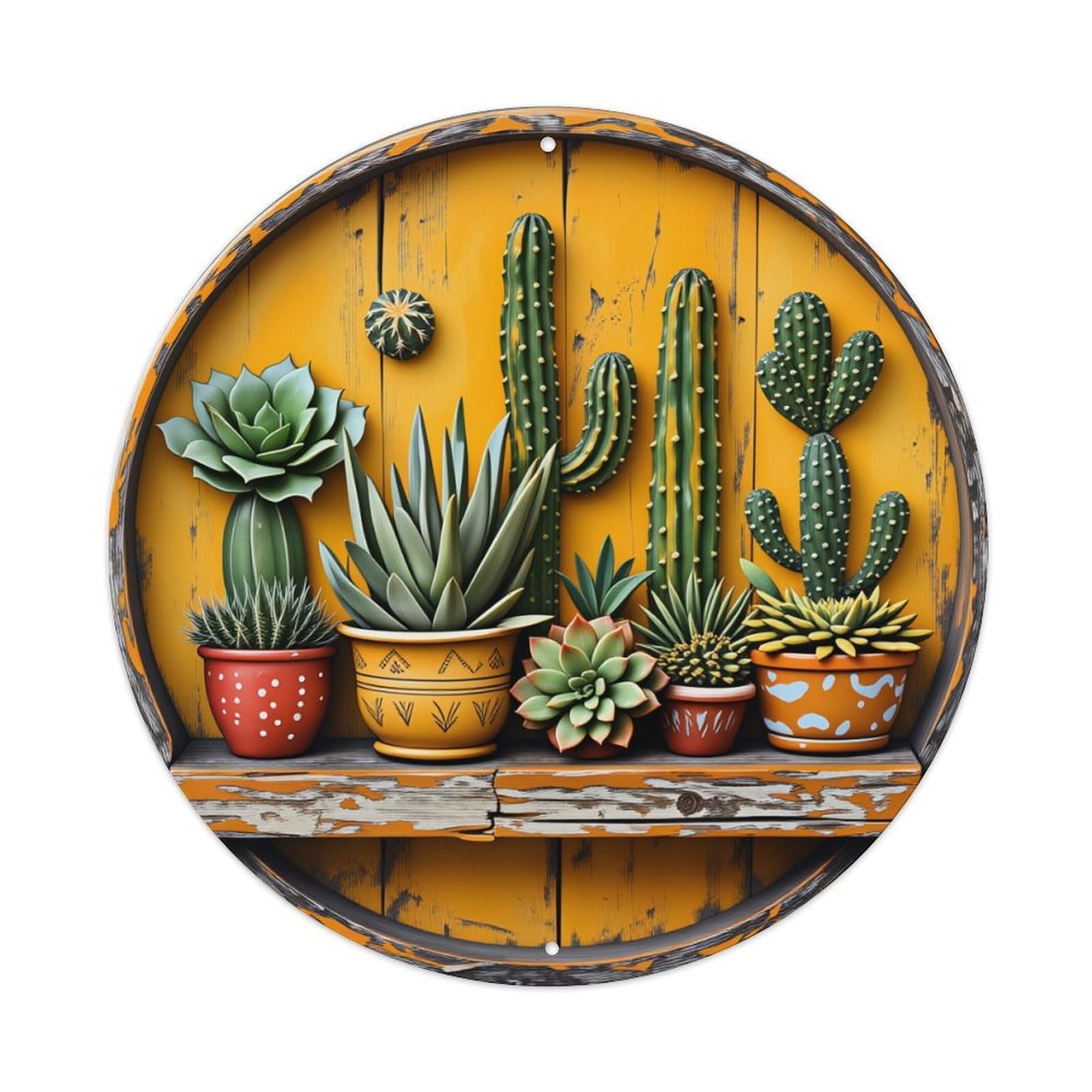 Cactus Plant Pot Pattern Design Round Tin Sign Vintage Style Metal Sign Home Bar Garden Wall Plaque Decor Metal Poster 8x8 Inch