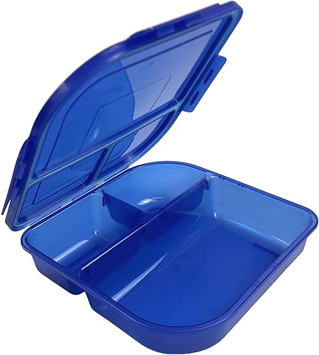 MyGo Container Recipiente grande para alimentos con 3 compartimentos, 9-38 x 9-38 x 2-12 pulgadas, reutilizable, apto para microondas, azul