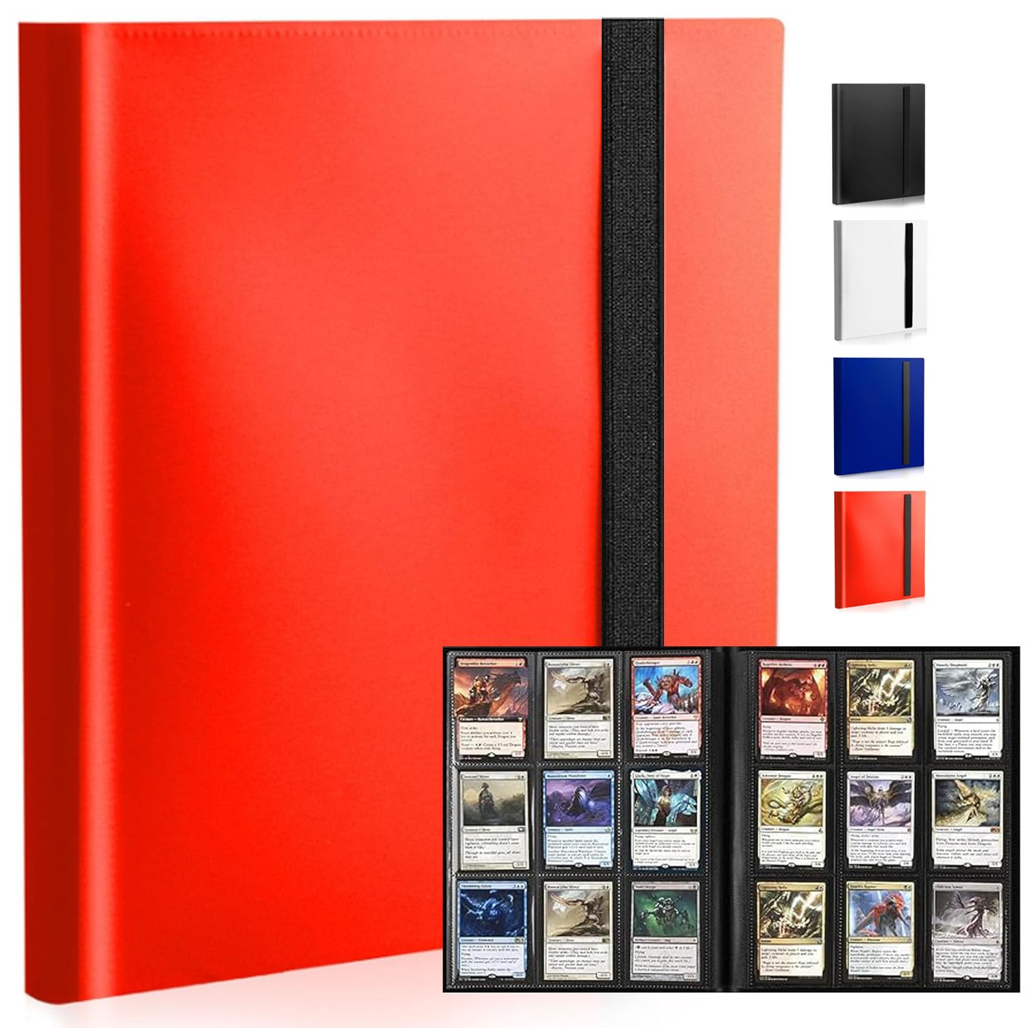 9-Pocket Trading Card Binder, Standard 360 Pockets Trading Card Album Folder, PU Leather Card Collection Binder, Portable Side Loading Card Folder for Collectible Card Games, Sports, TCG (Red)