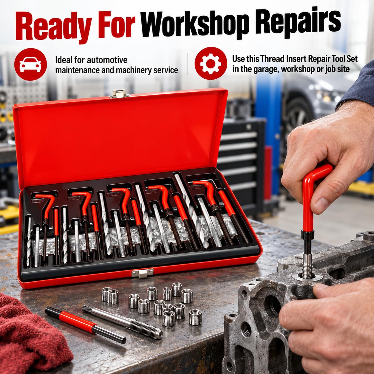 Kit reparación roscas métricas 131 Piezas, tamaños métricos 5 6 8 10 y 12