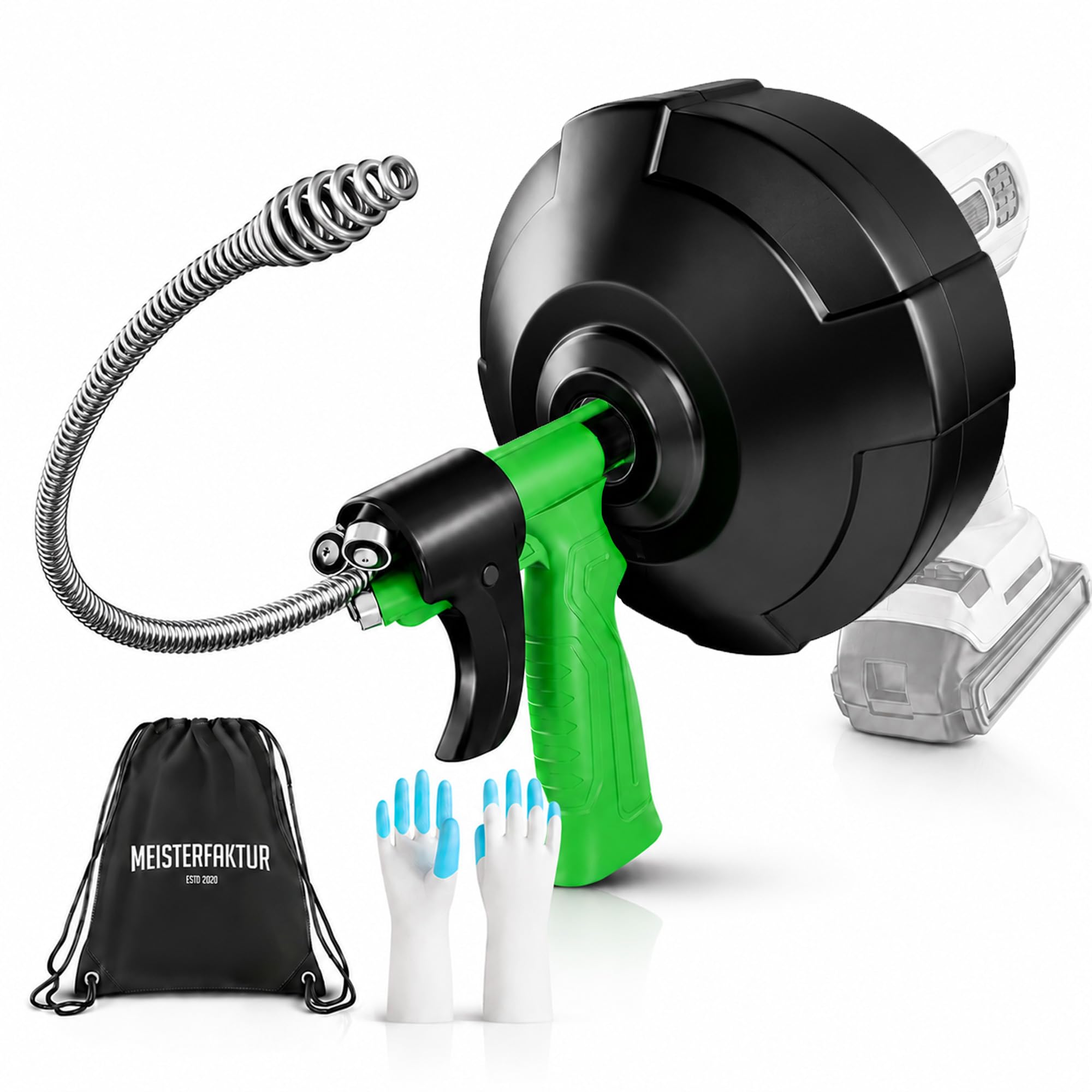 Meisterfaktur Sonda Sturatubi per Pulizia [15M] - Funzione Automatica - Molla Stura Tubi Ideale con Alimentazione Automatica - Sonda Idraulica Stura Lavandini e Scarichi per Amanti del Fai da Te!