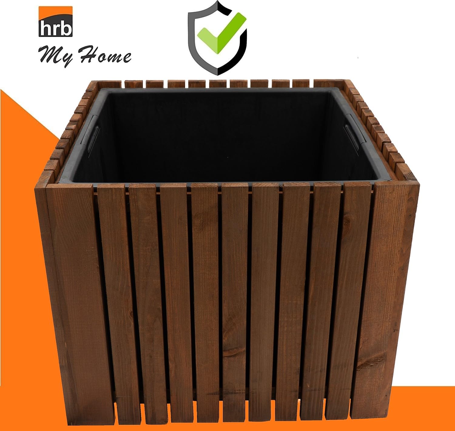 HRB Blumentopf Vintage eckig aus Echtholz braun, hochwertiger Holz Pflanztopf mit Kunststoffwanne mit 42 L Volumen für Innen und Außen, die Pflanzkübel haben EIN einzigartiges Design