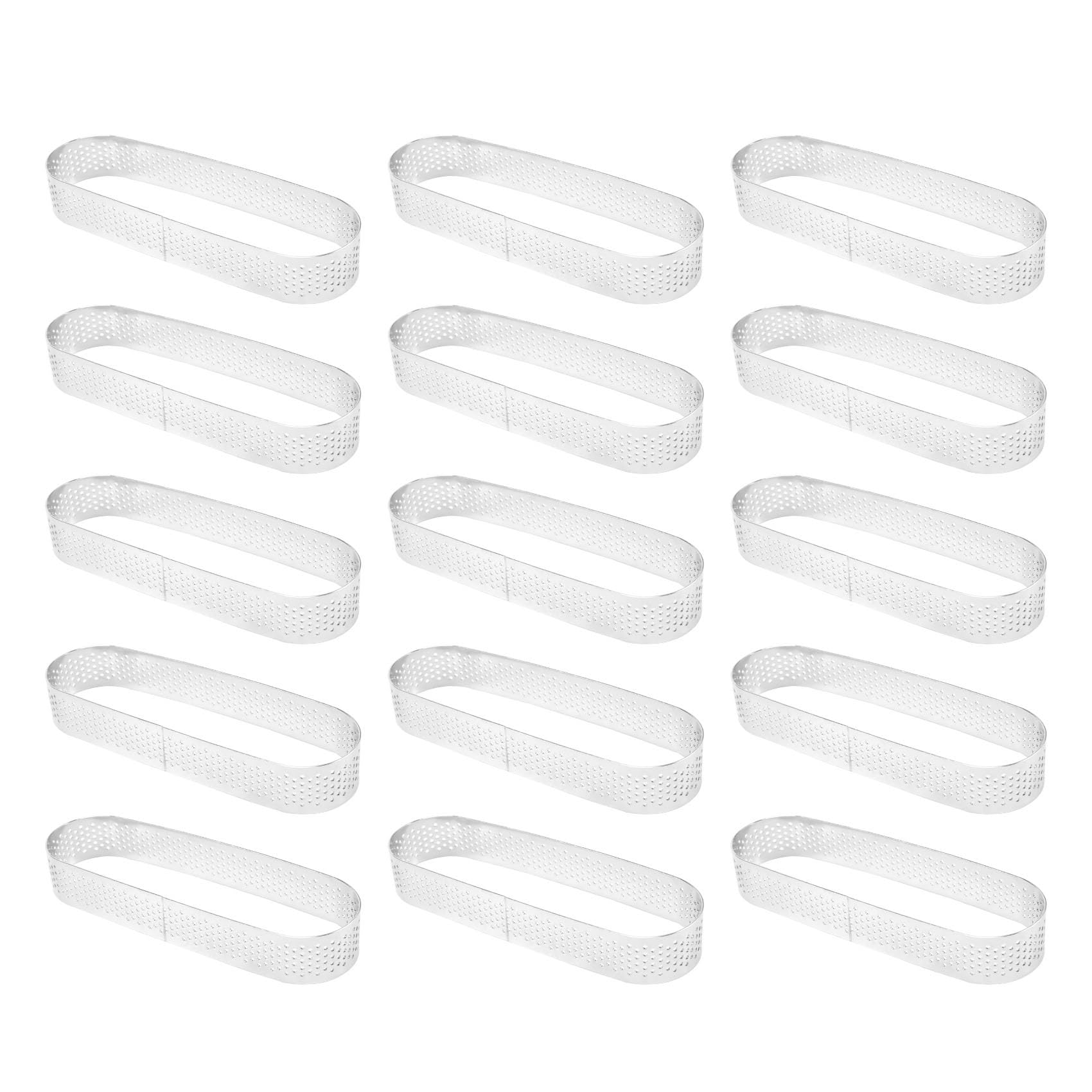 15 pièces moules à ovales, moules à gâteaux perforés pour la cuisson, acier inoxydable, anneau de moule rond pour gâteaux, mousse, tartelettes, quiche