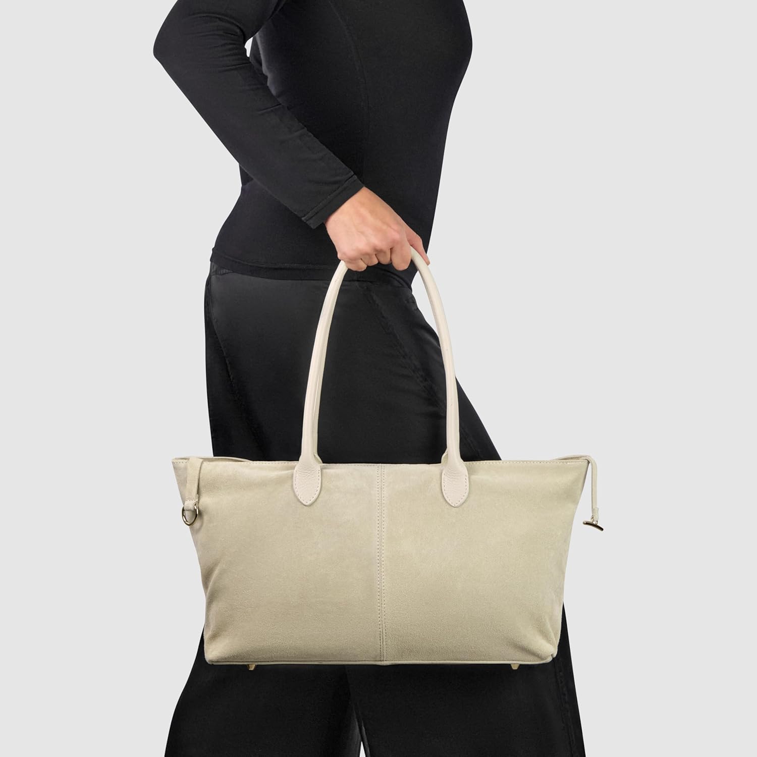 Italian Genuine Suede Tote Bag for Women with Long Handles & Relaxed Silhouette | Medium Designer Shoulder Satchel - Image 3