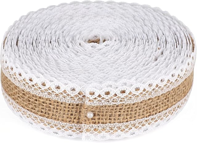 Jute Trim Burlap Ribbon, 10 Meters Natural Fringe Tape with Lace for Vintage/Rustic Themed Wedding Craft - 2.5CM