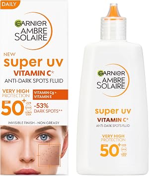 Garnier Ambre Solaire Sun Cream Super UV Vitamin Cg Facial Fluid for Daily Use, Very High UV Protection SPF50+, Reduces the appearance of Dark Spots, Boosts Skin Glow, Cruelty Free 40ml | Daily Use, Very High UV Protection SPF50+, Reduces Appearance Of Dark Spots, Boosts Skin Glow, Cruelty Free
