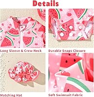 Vista 68 de Aalizzwell Traje de baño de una pieza de manga larga con sombrero para bebé niña Sirena cian