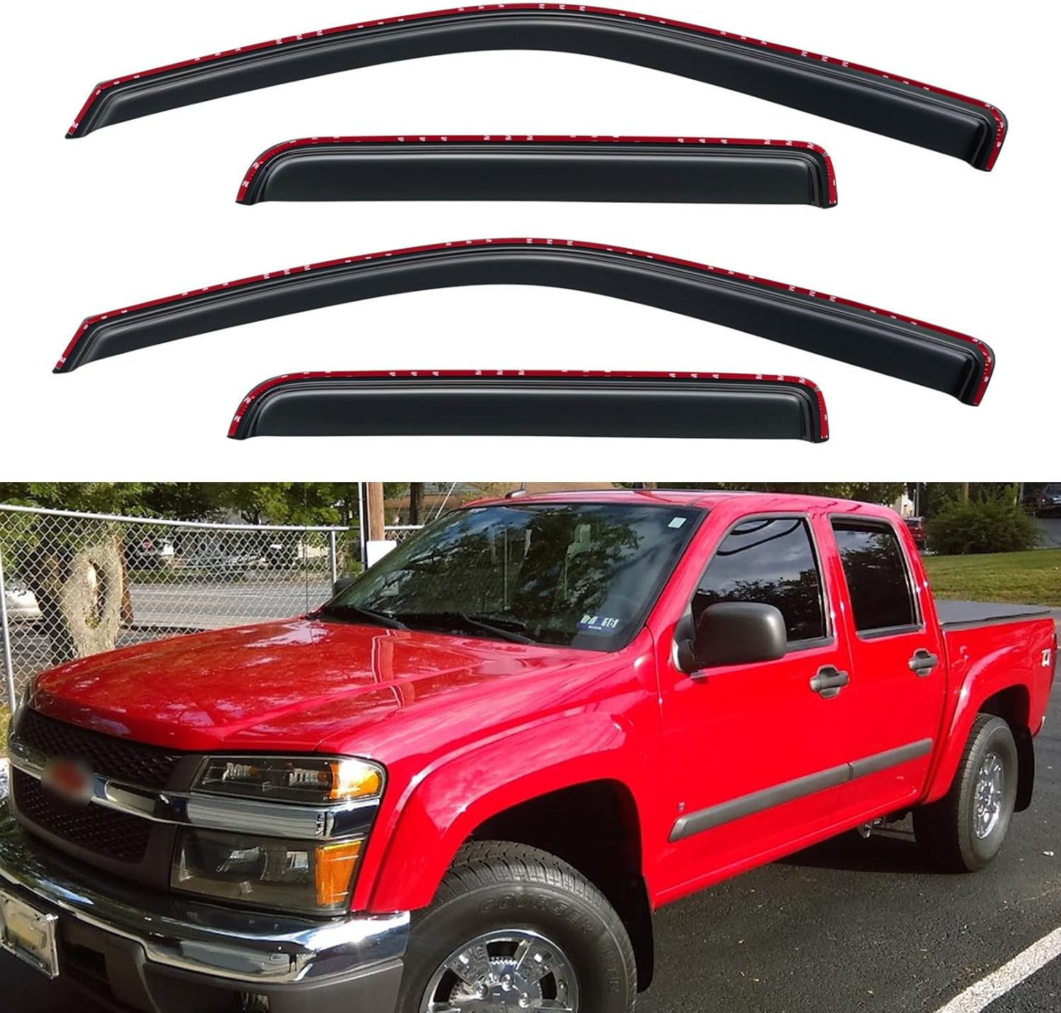 in-Channel Window Visors Rain Guards for 2004-2012 Chevy Colorado Crew Cab, Window Vent Wind Deflectors Shades for 04-12 GMC Canyon