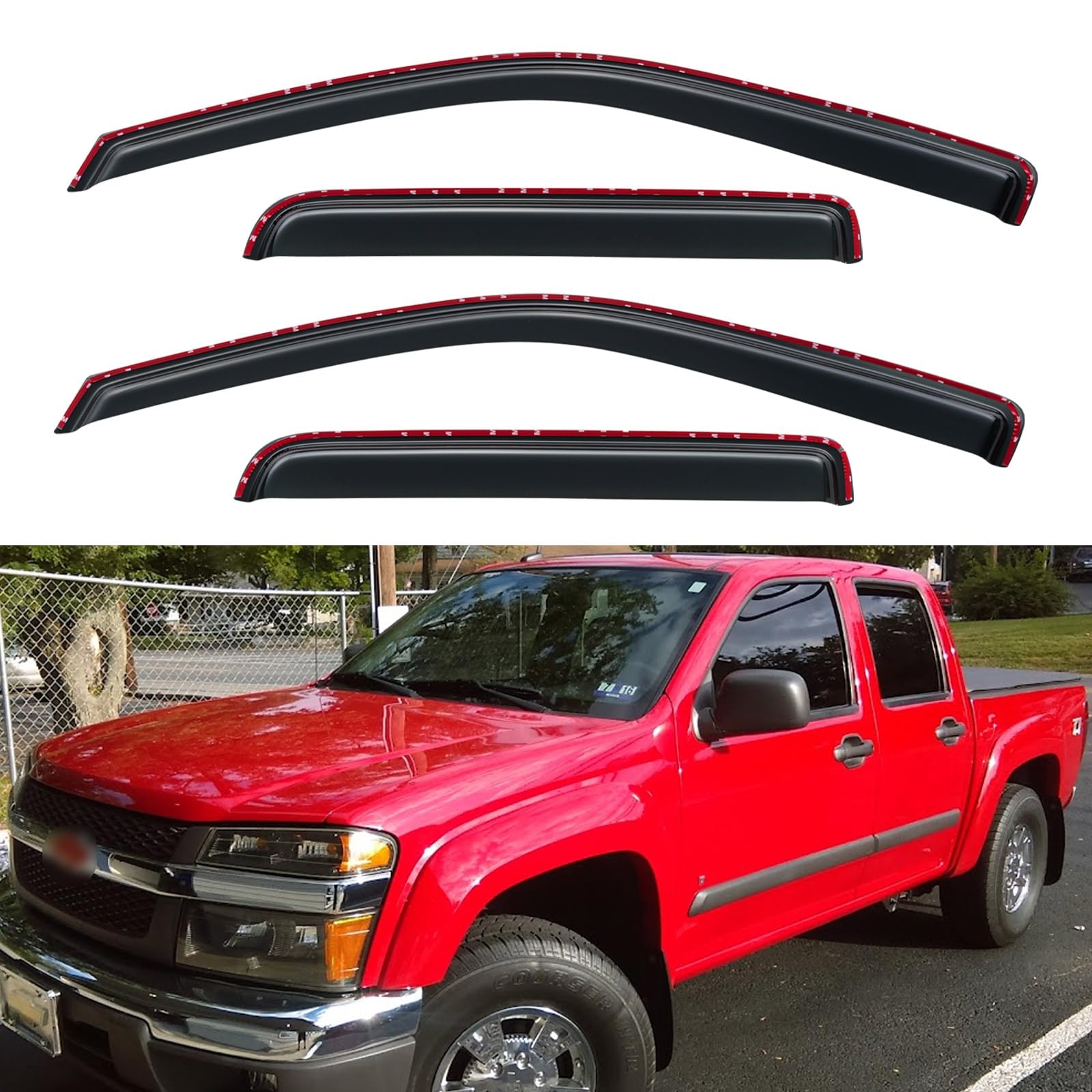 in-Channel Window Visors Rain Guards for 2004-2012 Chevy Colorado Crew Cab, Window Vent Wind Deflectors Shades for 04-12 GMC Canyon
