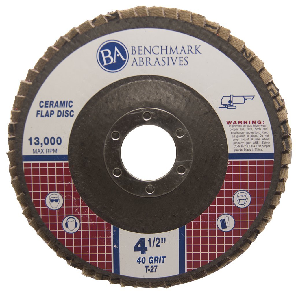 Buу 1 gеt 1 Benchmark Abrasives 4.5 x 7/8 Ceramic Flat Flap Discs T27 for Stainless Steel and Heat Sensitive Metals (40 Grit) - 10 Pack