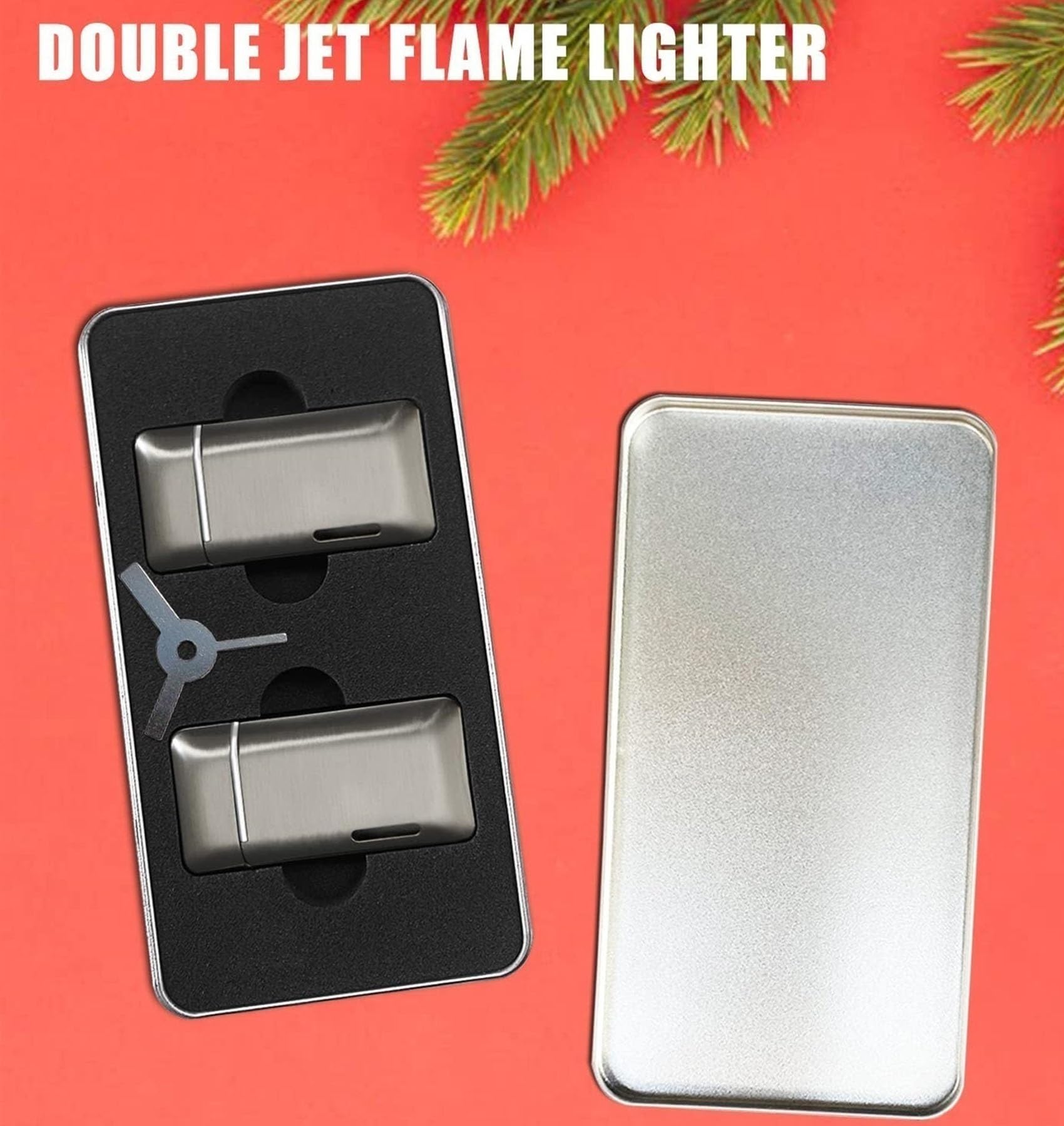 Lot de 2 briquets coupe-vent au butane rechargeables, chalumeau à double jet réglable avec réservoir de carburant visuel, idéal pour bougies, barbecues et cheminées